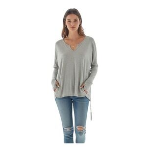 Michael Lauren M Channing Grey Ribbed Oversized Draped Thumbhole Top NWT